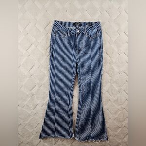 Judy Blue Super Flare Leg Jeans Womens 28 Blue and White Striped Hippie Boho